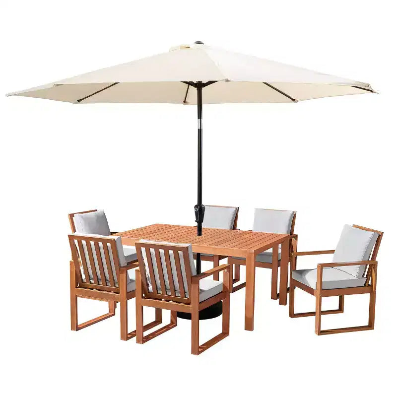 Alaterre Furniture 8pc Outdoor Patio Dining Set, Weston Table with 10' Auto Tilt Umbrella