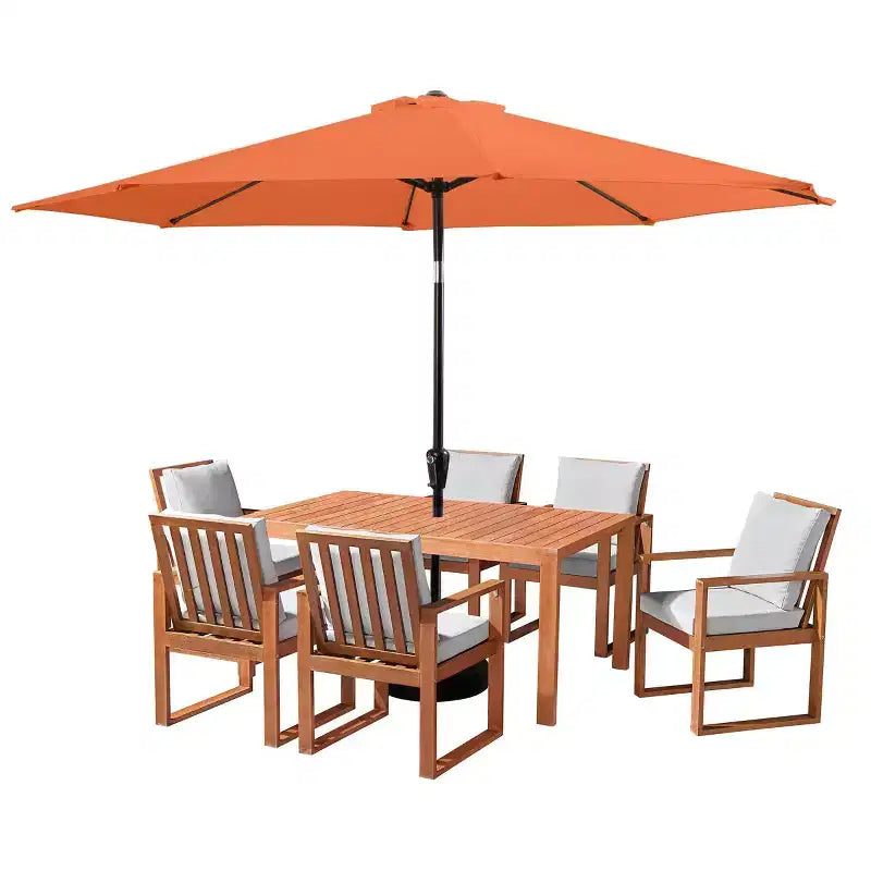 Alaterre Furniture 8pc Outdoor Patio Dining Set, Weston Table with 10' Auto Tilt Umbrella