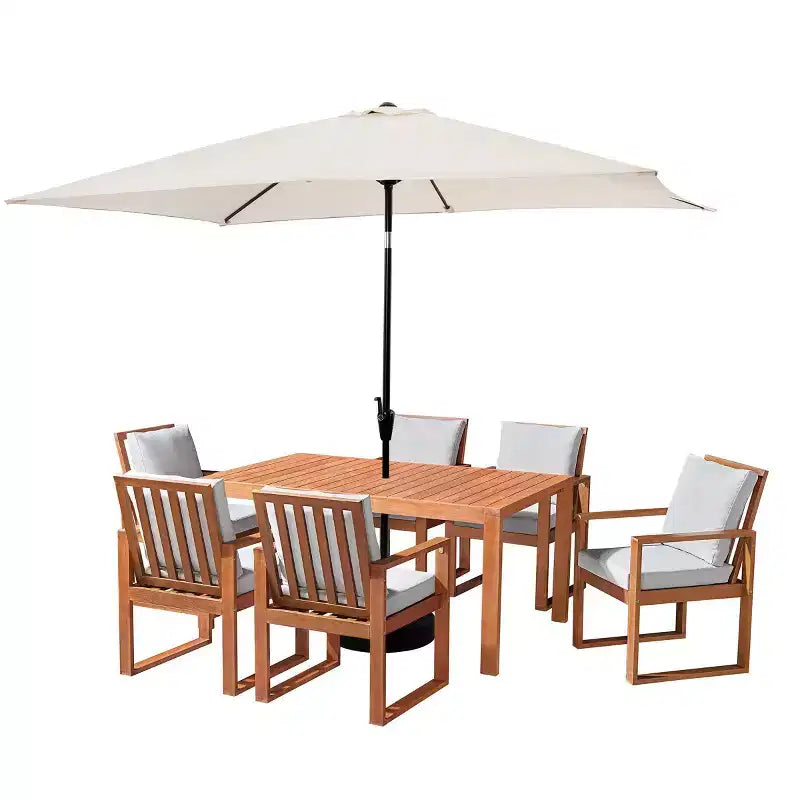 Alaterre Furniture 8pc Outdoor Patio Dining Set, Weston Table with 10' Rectangular Umbrella