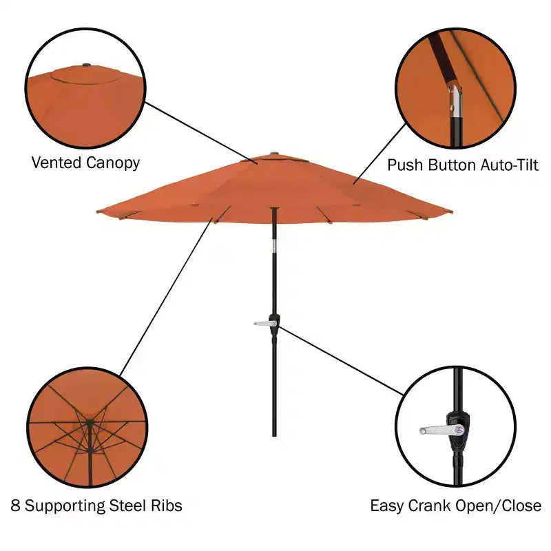 Alaterre Furniture 6pc Outdoor Patio Dining Set, Okemo Table with 10' Auto Tilt Umbrella