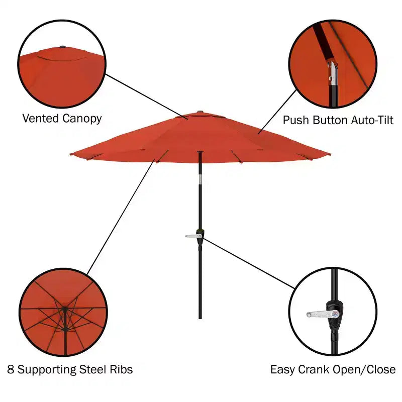 Alaterre Furniture 6pc Outdoor Patio Dining Set, Okemo Table with 10' Auto Tilt Umbrella