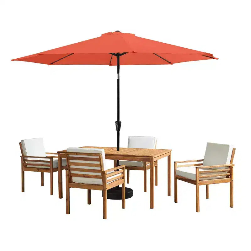 Alaterre Furniture 6pc Outdoor Patio Dining Set, Okemo Table with 10' Auto Tilt Umbrella
