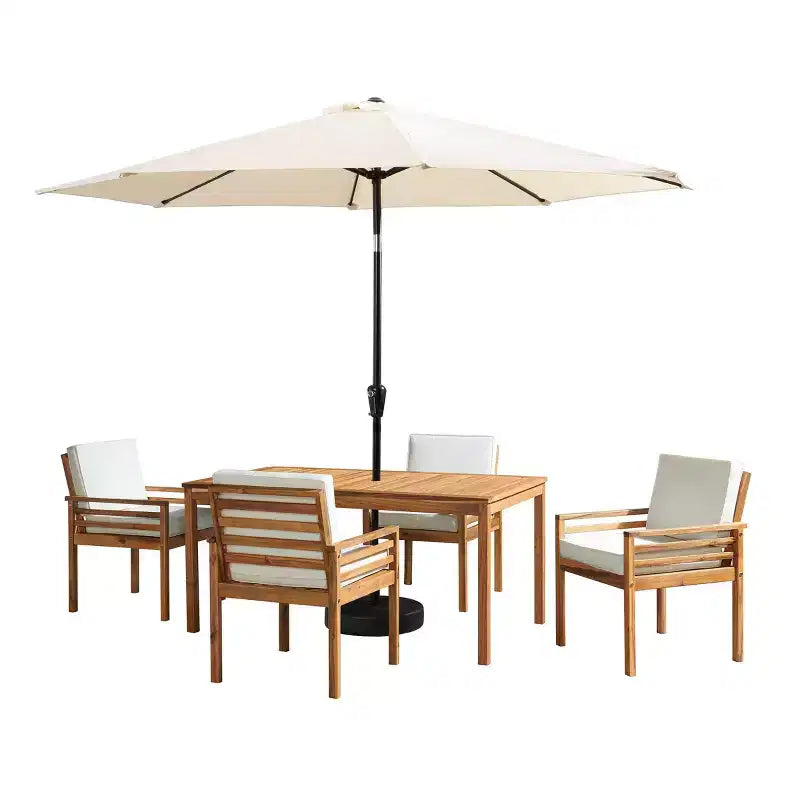 Alaterre Furniture 6pc Outdoor Patio Dining Set, Okemo Table with 10' Auto Tilt Umbrella
