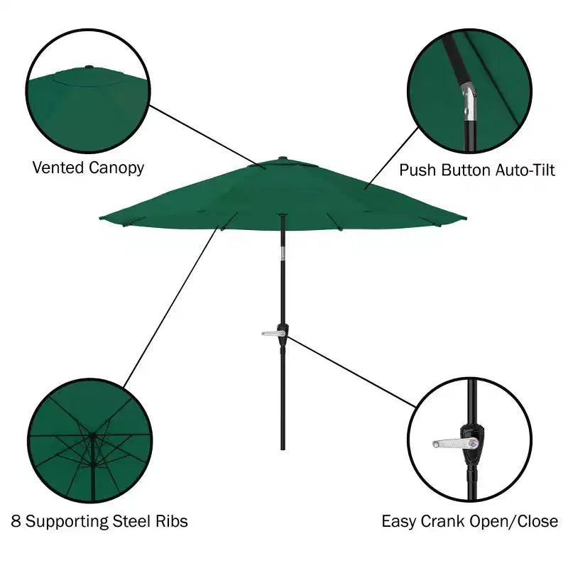 Alaterre Furniture 8pc Outdoor Patio Dining Set, Okemo Table with 10' Auto Tilt Umbrella