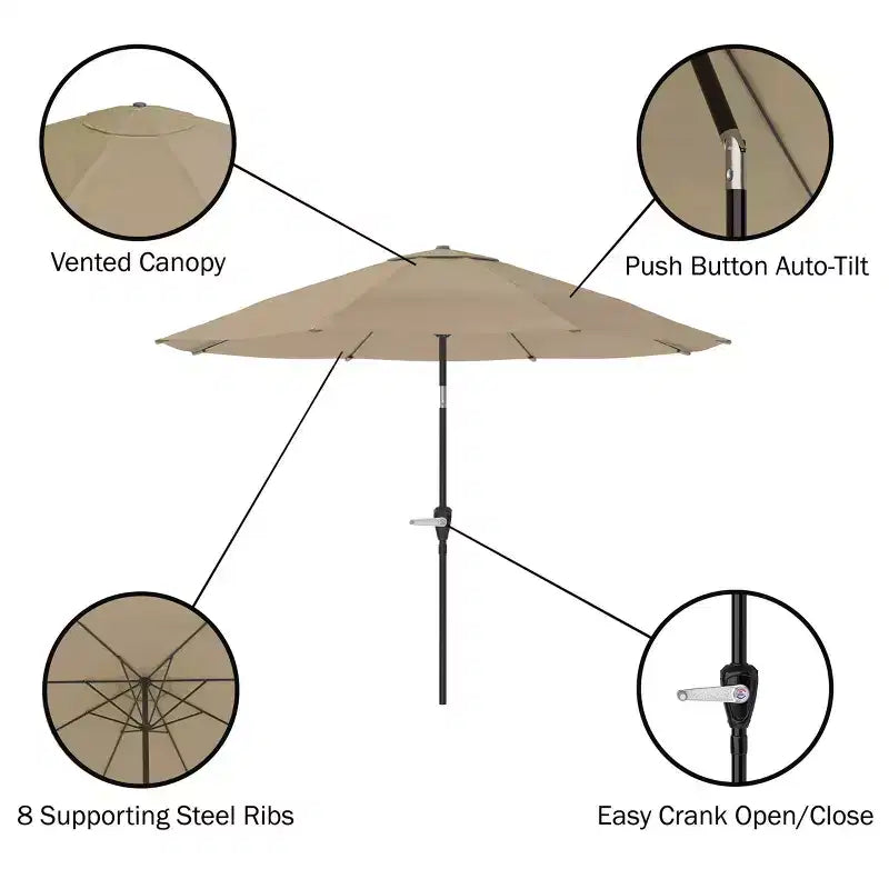 Alaterre Furniture 8pc Outdoor Patio Dining Set, Okemo Table with 10' Auto Tilt Umbrella