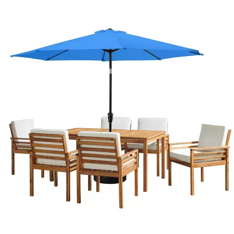 Alaterre Furniture 8pc Outdoor Patio Dining Set, Okemo Table with 10' Auto Tilt Umbrella