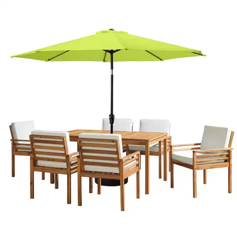 Alaterre Furniture 8pc Outdoor Patio Dining Set, Okemo Table with 10' Auto Tilt Umbrella