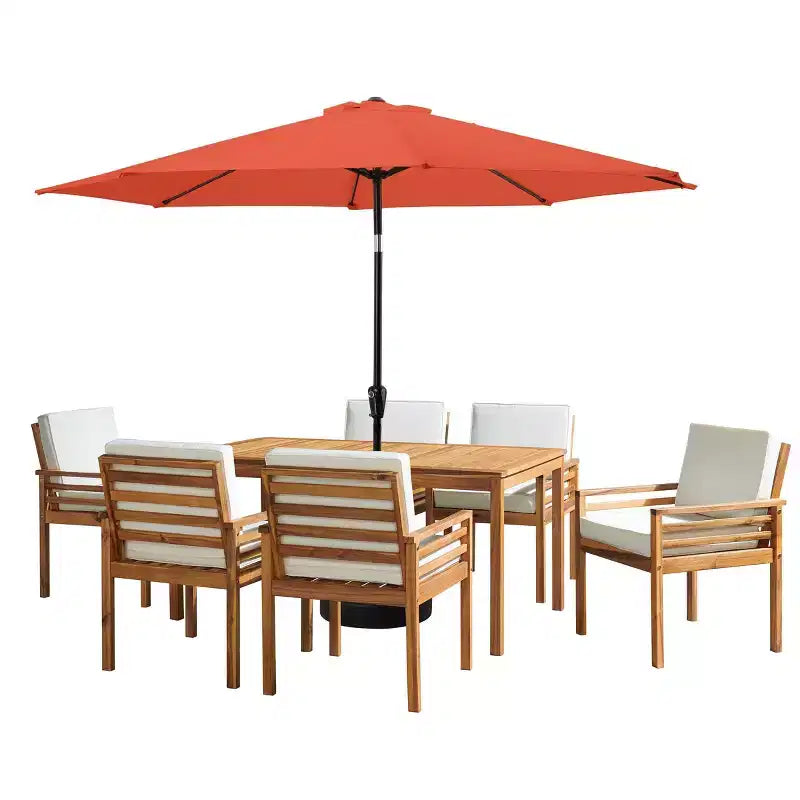 Alaterre Furniture 8pc Outdoor Patio Dining Set, Okemo Table with 10' Auto Tilt Umbrella