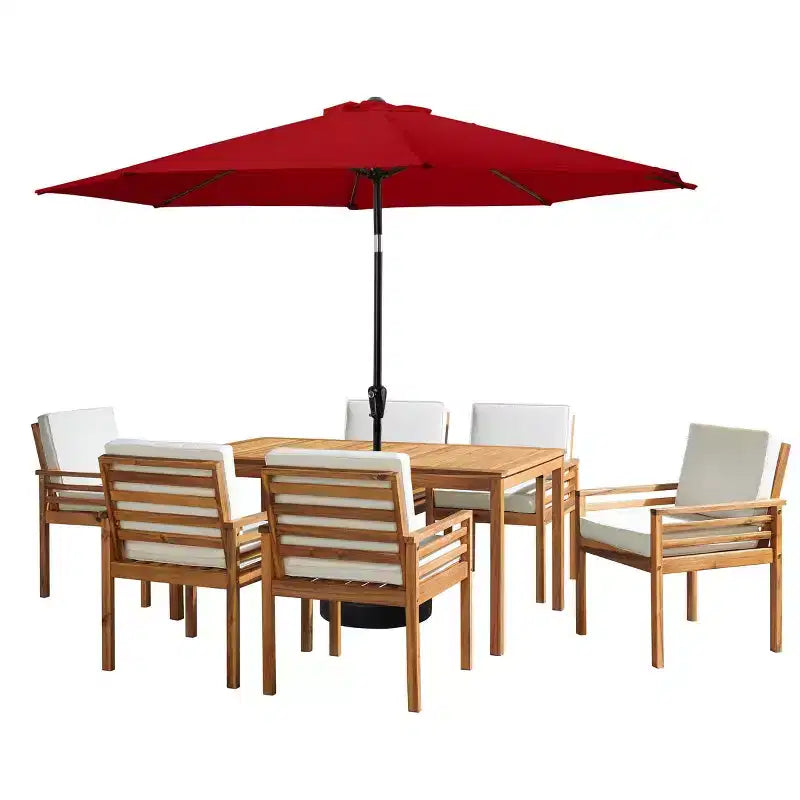 Alaterre Furniture 8pc Outdoor Patio Dining Set, Okemo Table with 10' Auto Tilt Umbrella