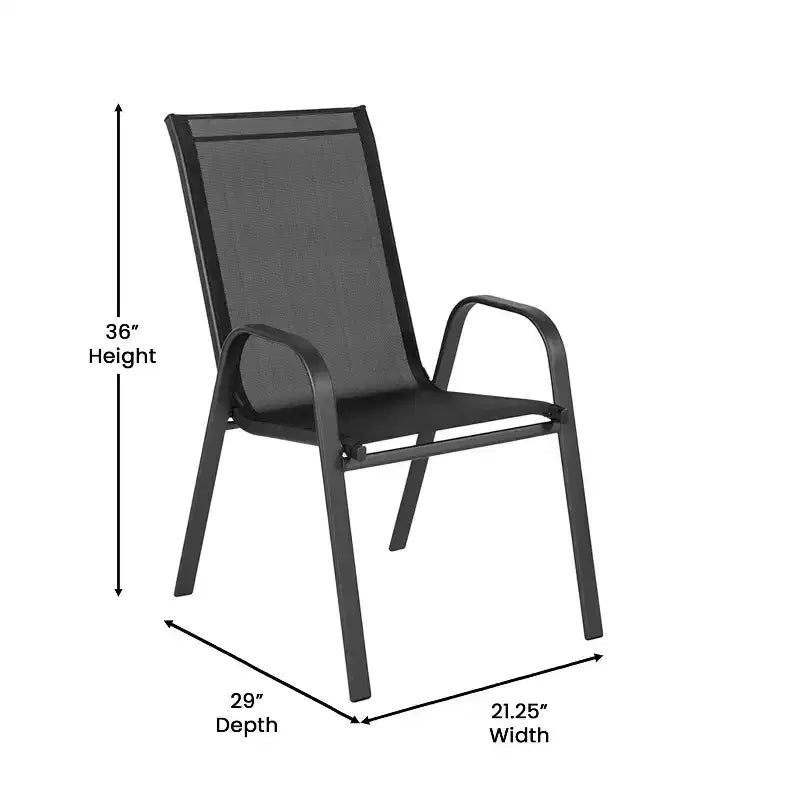 Merrick Lane Ensemble de salle à manger d'extérieur 5 pièces pour 4 avec table de patio en verre et 4 chaises empilables en matériau Flex Comfort