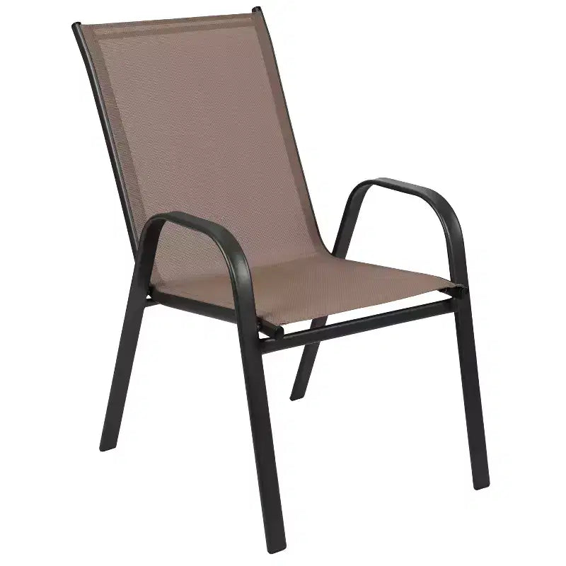 Merrick Lane Ensemble de salle à manger d'extérieur 5 pièces pour 4 avec table de patio en verre et 4 chaises empilables en matériau Flex Comfort