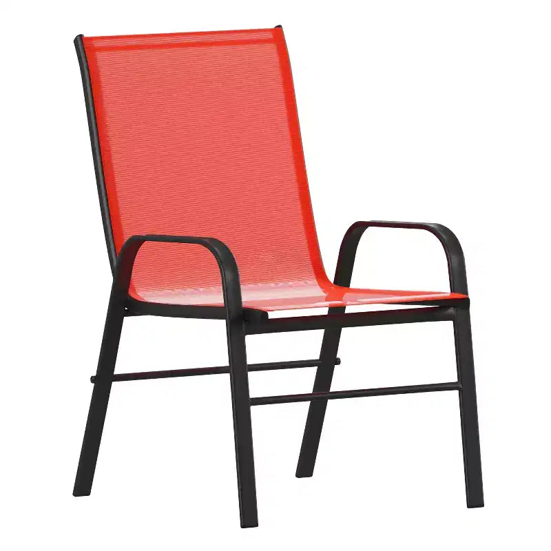 Merrick Lane Ensemble de salle à manger d'extérieur 5 pièces pour 4 avec table de patio en verre et 4 chaises empilables en matériau Flex Comfort