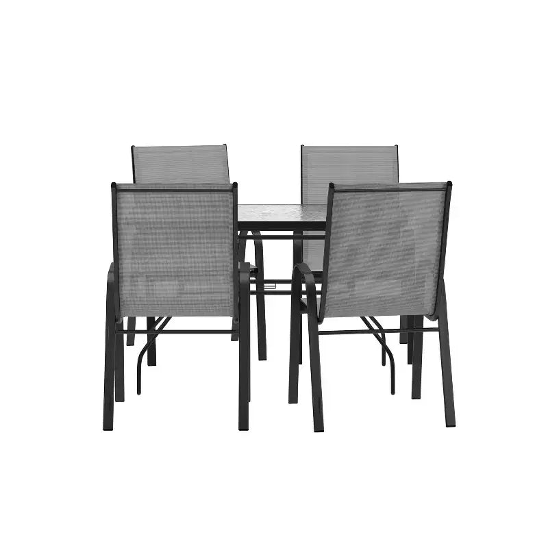 Flash Furniture Brazos 5 Piece Commercial Grade Patio Dining Set with Tempered Glass Patio Table and 4 Chairs with Flex Comfort Material Seats and Backs