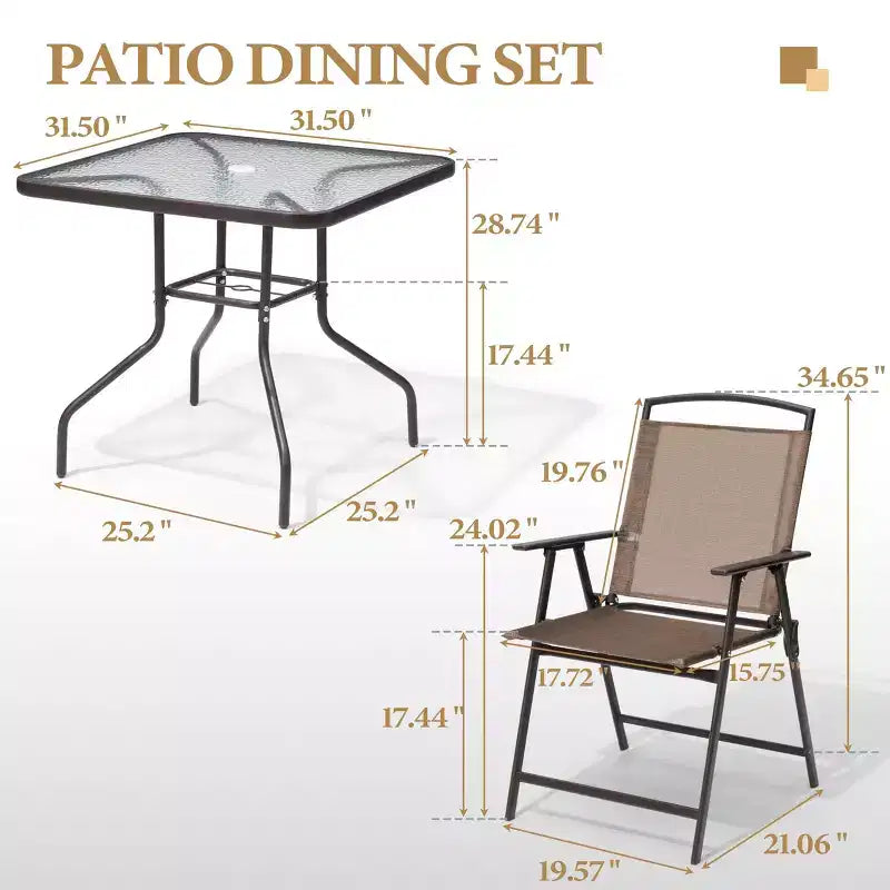 Crestlive Products 5 Piece Patio Dining Set with 4 Folding Chairs and Table Outdoor Dining Furniture with Square Glass Tabletop