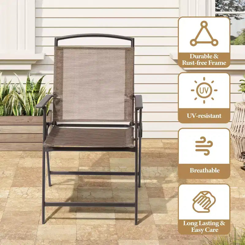 Crestlive Products 5 Piece Patio Dining Set with 4 Folding Chairs and Table Outdoor Dining Furniture with Square Glass Tabletop