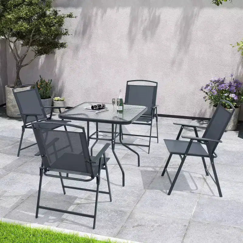 Crestlive Products 5 Piece Patio Dining Set with 4 Folding Chairs and Table Outdoor Dining Furniture with Square Glass Tabletop
