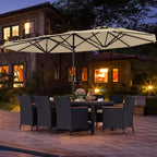 Costway 11 PCS Patio Wicker Dining Set with Double-Sided Outdoor Umbrella 8 Chairs Orange/Turquoise