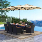 Costway 11 PCS Patio Wicker Dining Set with Double-Sided Outdoor Umbrella 8 Chairs Orange/Turquoise