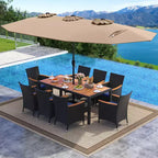Costway 11 PCS Patio Wicker Dining Set with Double-Sided Outdoor Umbrella 8 Chairs Orange/Turquoise