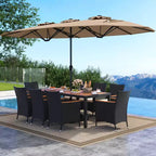 Costway 11 PCS Patio Wicker Dining Set with Double-Sided Outdoor Umbrella 8 Chairs Orange/Turquoise