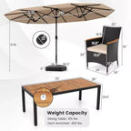 Costway 11 PCS Patio Wicker Dining Set with Double-Sided Outdoor Umbrella 8 Chairs Orange/Turquoise