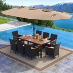 Costway 11 PCS Patio Wicker Dining Set with Double-Sided Outdoor Umbrella 8 Chairs Orange/Turquoise
