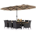 Costway 11 PCS Patio Wicker Dining Set with Double-Sided Outdoor Umbrella 8 Chairs Orange/Turquoise