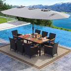 Costway 11 PCS Patio Wicker Dining Set with Double-Sided Outdoor Umbrella 8 Chairs Orange/Turquoise
