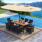 Costway 11 PCS Patio Wicker Dining Set with Double-Sided Outdoor Umbrella 8 Chairs Orange/Turquoise