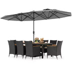 Costway 11 PCS Patio Wicker Dining Set with Double-Sided Outdoor Umbrella 8 Chairs Orange/Turquoise