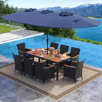 Costway 11 PCS Patio Wicker Dining Set with Double-Sided Outdoor Umbrella 8 Chairs Orange/Turquoise