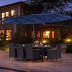 Costway 11 PCS Patio Wicker Dining Set with Double-Sided Outdoor Umbrella 8 Chairs Orange/Turquoise