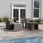Emma and Oliver Indoor/Outdoor Modular Loveseat Sofa Set with Ottomans and Glass-Top Table