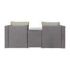 Emma and Oliver Indoor/Outdoor Modular Loveseat Sofa Set with Ottomans and Glass-Top Table