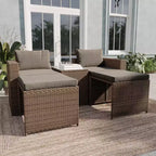 Emma and Oliver Indoor/Outdoor Modular Loveseat Sofa Set with Ottomans and Glass-Top Table