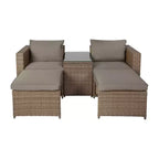Merrick Lane Woven Rattan Modular Sofa Set for Indoor/Outdoor Use with Loveseat, Ottomans, and Tempered Glass Table