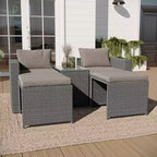 Merrick Lane Woven Rattan Modular Sofa Set for Indoor/Outdoor Use with Loveseat, Ottomans, and Tempered Glass Table