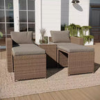 Merrick Lane Woven Rattan Modular Sofa Set for Indoor/Outdoor Use with Loveseat, Ottomans, and Tempered Glass Table