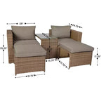 Merrick Lane Woven Rattan Modular Sofa Set for Indoor/Outdoor Use with Loveseat, Ottomans, and Tempered Glass Table