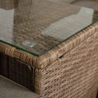 Merrick Lane Woven Rattan Modular Sofa Set for Indoor/Outdoor Use with Loveseat, Ottomans, and Tempered Glass Table
