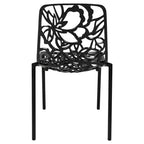 LeisureMod Devon 3-Piece Aluminum Outdoor Patio Dining Set with Tempered Glass Top Table and 2 Stackable Flower Design Chairs