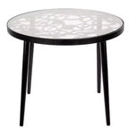 LeisureMod Devon 3-Piece Aluminum Outdoor Patio Dining Set with Tempered Glass Top Table and 2 Stackable Flower Design Chairs