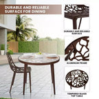 LeisureMod Devon 3-Piece Aluminum Outdoor Patio Dining Set with Tempered Glass Top Table and 2 Stackable Flower Design Chairs