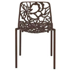 LeisureMod Devon 3-Piece Aluminum Outdoor Patio Dining Set with Tempered Glass Top Table and 2 Stackable Flower Design Chairs