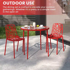 LeisureMod Devon 3-Piece Aluminum Outdoor Patio Dining Set with Tempered Glass Top Table and 2 Stackable Flower Design Chairs