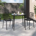 LeisureMod Devon 3-Piece Aluminum Outdoor Patio Dining Set with Tempered Glass Top Table and 2 Stackable Flower Design Chairs