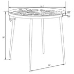LeisureMod Devon 5-Piece Outdoor Dining Set - Round Glass Table with 4 Black Flower Design Stackable Chairs