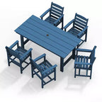Hyleory 7pc Outdoor Dining Set, 66.9'' Rectangular Table w/Umbrella Hole and 6 Chairs