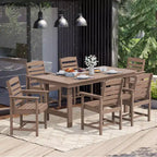 Hyleory 7pc Outdoor Dining Set, 66.9'' Rectangular Table w/Umbrella Hole and 6 Chairs