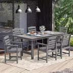 Hyleory 7pc Outdoor Dining Set, 66.9'' Rectangular Table w/Umbrella Hole and 6 Chairs